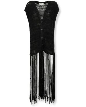 Laneus Maxi Cardigan Con Frange - Zwart