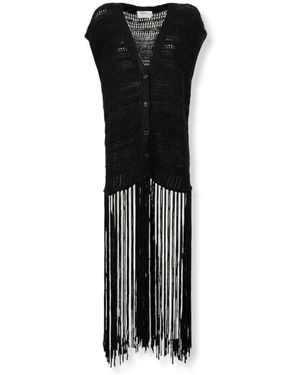 Laneus Maxi Cardigan Con Frange - Zwart