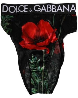 Dolce & Gabbana Ondergoed ,Veelkleurig ,Bloemenprint Hoge Taille Sheer Mesh Ondergoed - Zwart