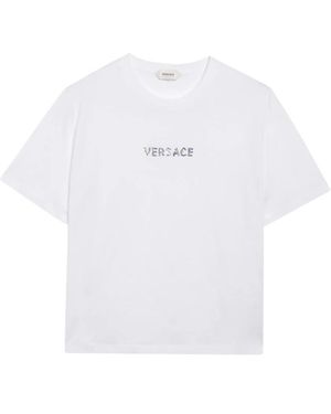 Versace Tops ,Wit ,Katoen Geborduurd Katoenen T-Shirt