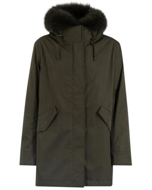 Yves Salomon Parka Verde Melange Piel, Mujer, Talla