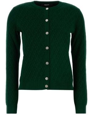 Versace Truien & Vesten ,Groen ,Textured V Jacquard Stretch Viscose Gebreide Trui