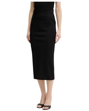ARMANI EXCHANGE Rokken ,Zwart ,Polyester Lange Geribbelde Rok Met Logo