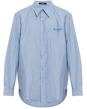 Balmain Shirt Met Geborduurd Logo - Blauw