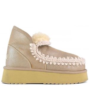 Mou Schoenen ,Geel ,Wol Mini Eskimo Platform Boot - Naturel