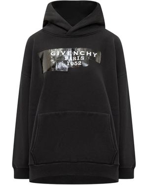 Givenchy Hoodie Sweatshirt Van Fleece Met Tapeprint - Zwart