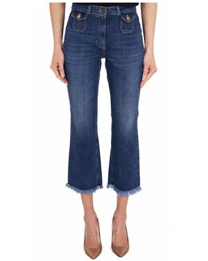 Elisabetta Franchi Blaue cropped flare jeans mit fransensaum