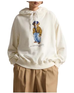 Polo Ralph Lauren Hoodies & Sweatvesten ,Wit ,Katoen Bear Lichtgewicht Fleece Hoodie - Naturel