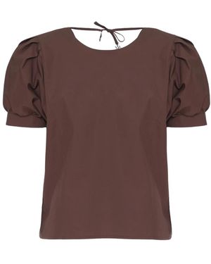 Soallure Baumwoll-Top Mit Puffärmeln - Braun