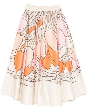 La DoubleJ Rokken ,Veelkleurig ,Katoen Ballerina Placee Midi Rok - Wit