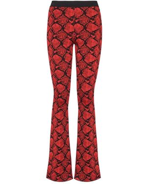 Balmain Broeken ,Rood ,Leer Bootcut Gebreide Broek Met Python-Jacquard