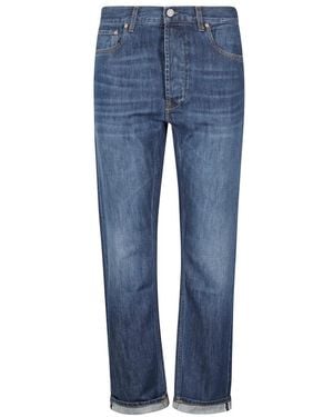 Tela Genova Dunkle Blaue Leinen Baumwoll Jeans