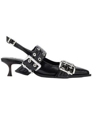 Ganni Schoenen ,Zwart ,Buckle Kitten Heel Box Oleatex