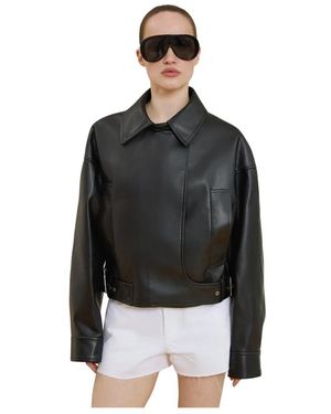 ESTRO Oversized Faux Leather Biker Jacket - Zwart