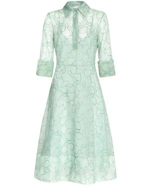 Genny Orchidee-Geborduurde Organza Jurk - Groen