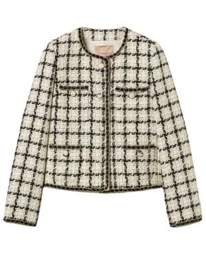 Twinset Jassen ,Wit ,Bouclé Check Jas - Zwart