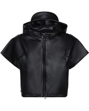 Issey Miyake Jassen ,Zwart ,Polyester Korte Mouw Capuchonjas Met Rits