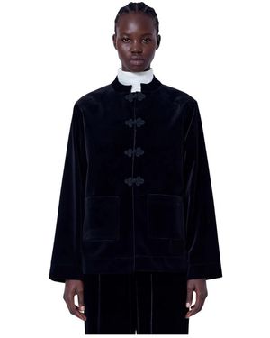 Rohe Samtjacke Mit Pankou-Verschluss - Blau