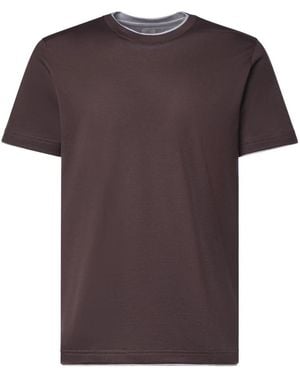 Eleventy Katoenen T-Shirt Met Dubbellaagse Boorden - Bruin