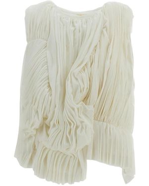 Comme des Garçons Tops ,Wit ,Leer Mouwloze Top Met Plooi En Draping - Groen