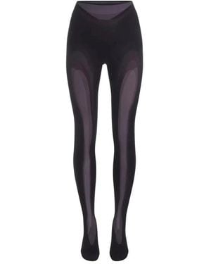 Mugler Broeken ,Zwart ,Mesh Leggings Hoge Taille Met Rits - Blauw