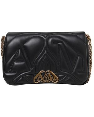 McQueen Gepolsterte Schultertasche - Schwarz