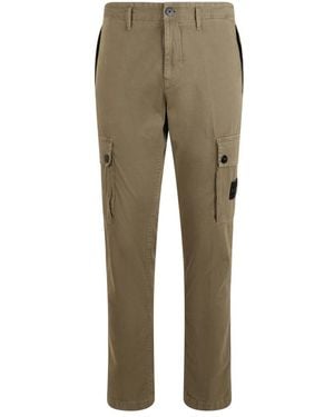 Stone Island Broeken ,Bruin ,Katoen Slim-Fit Cargobroek Met Zakken Met Ritssluiting - Groen