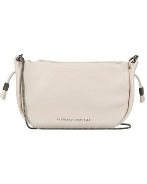 Brunello Cucinelli Ivory Leder Crossbody Kette Riemen Tasche - Natur