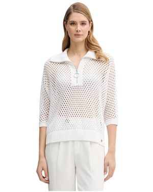 Joseph Ribkoff Truien & Vesten ,Wit ,Polyester Boxy Sweater Knit Met Zipped Halslijn
