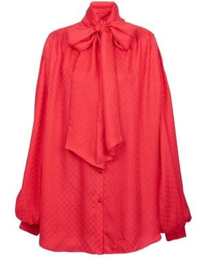 Balmain Silk-Blend Monogram Blouse - Red