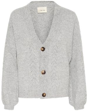 Cream Lichtgrijs Melange Gebreide Vest