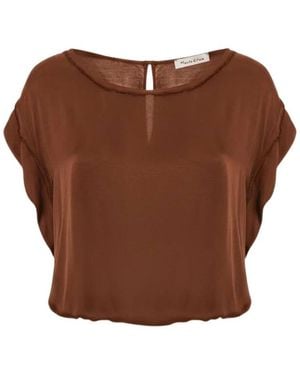 Manila Grace Overhemden ,Bruin ,Boot-Neck Blouse