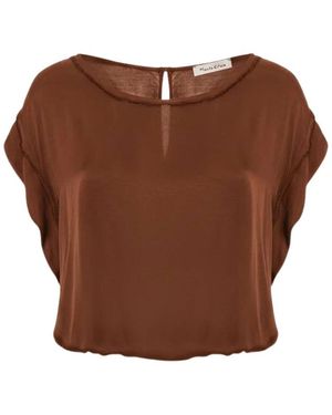 Manila Grace Overhemden ,Bruin ,Boot-Neck Blouse