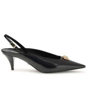 Versace Black Leather Mid Heel Court Shoes