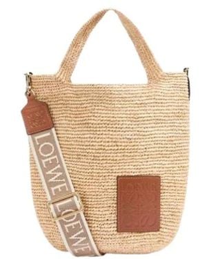 Loewe Mini Slit Handgeweven Raffia Tas - Metallic