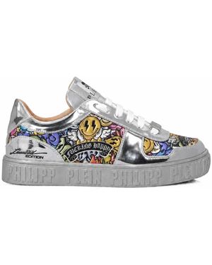 Philipp Plein Schoenen ,Veelkleurig ,Denim Lo-Top Sneakers Smile - Blauw