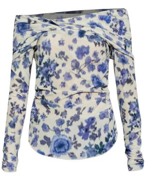 Isabel Marant Top Met Gedrapeerde Rozenprint Van Stretchzijde - Blauw