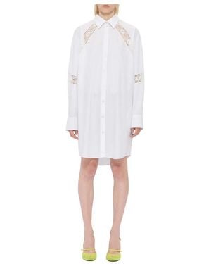 MSGM Kleedjes ,Wit ,Katoen Poplin Jurk Met Lange Mouwen