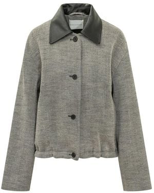 Studio Nicholson Jassen ,Grijs ,Leer Seberg Leren Kraag Jas