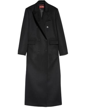 Max Mara Jassen ,Zwart ,Wol Lange Dubbelrijige Wollen Jas
