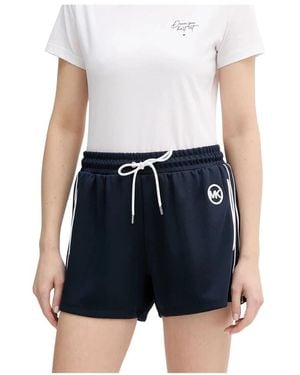 Michael Kors Korte Broeken ,Blauw ,Polyester Contrast-Trim Graphic Logo Piqué Track Shorts