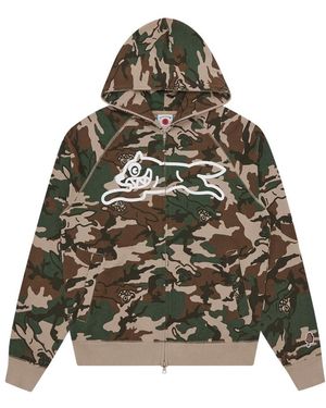 ICECREAM Hoodies & Sweatvesten ,Groen ,Katoen Rende Hond Bos Camo Rits Door Hood