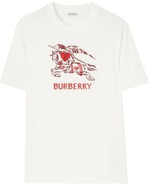 Burberry Tops ,Wit ,Katoen T-Shirt Met Ronde Hals