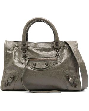Balenciaga Groene Gebarsten Leren Stud Detail Tas - Grijs