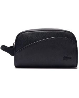Lacoste Tassen ,Zwart ,Leer Tennis-Geïnspireerde Leren Toilettas