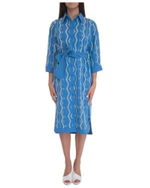 Suncoo Chemisier-Kleid Mit Offener Arbeit Und Abnehmbarem Unterkleid - Blau