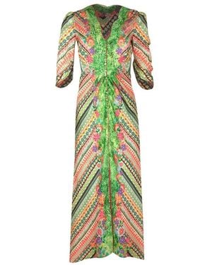 Saloni Kleedjes ,Veelkleurig ,Bloemenrand Jurk - Groen