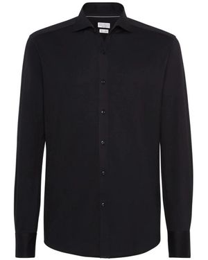 Brunello Cucinelli Spread Collar Cotton Shirt - Blauw