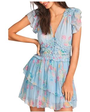 LoveShackFancy Blaues blumiges marisela mini kleid