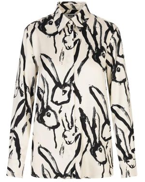 MSGM Weißes Hasen-Print-Shirt - Schwarz